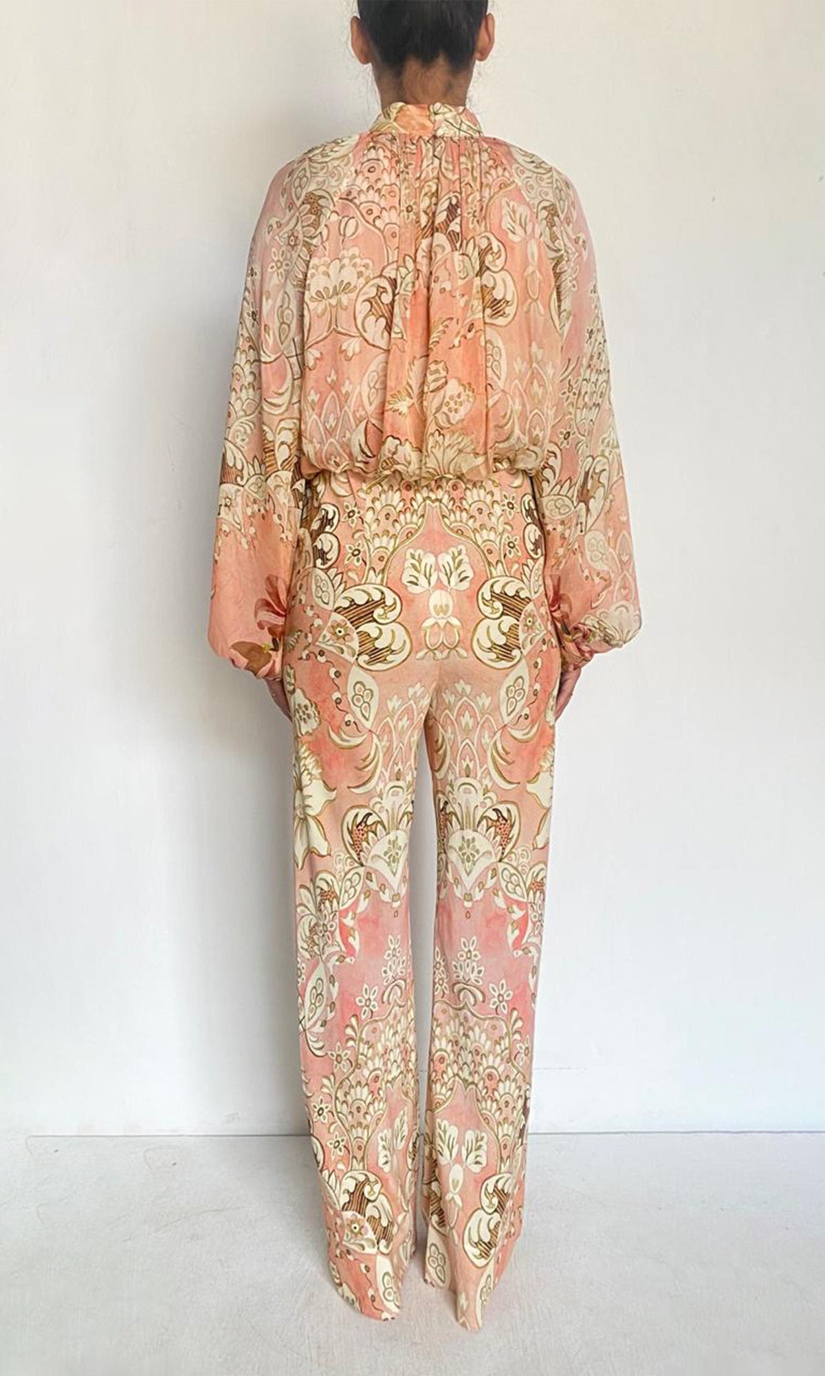 Hemant And Nandita | Anah Viscose Flat Chiffon Crop Top | Peach