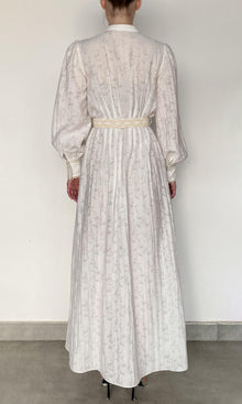 Hemant And Nandita | Anvi Viscose Nylon Jacquard Shirt Dress With Handcrafted Buttons And Belt | White
