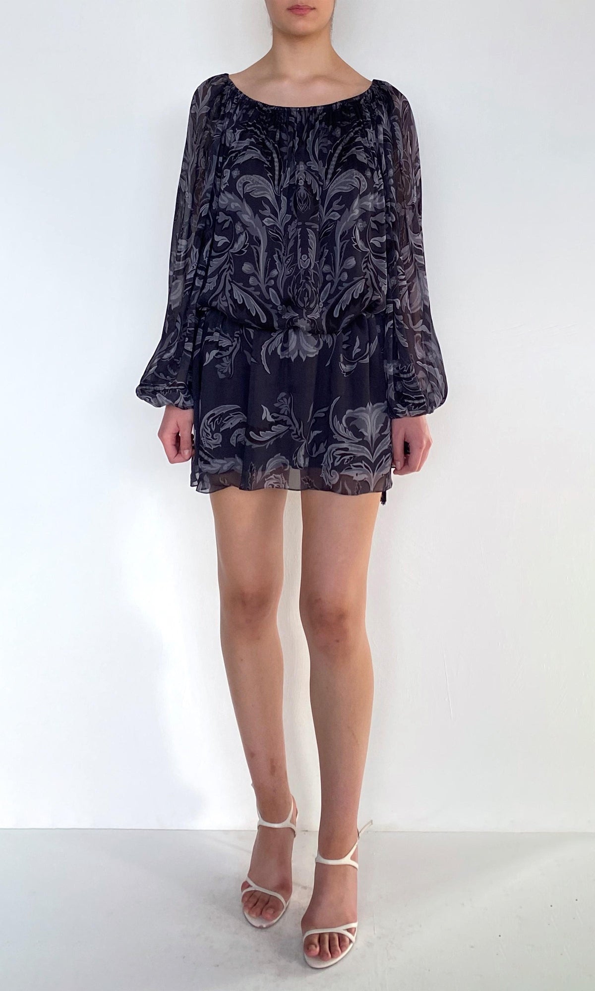 Hemant And Nandita | Atri Viscose Flat Chiffon Slip On Mini Dress | Grey