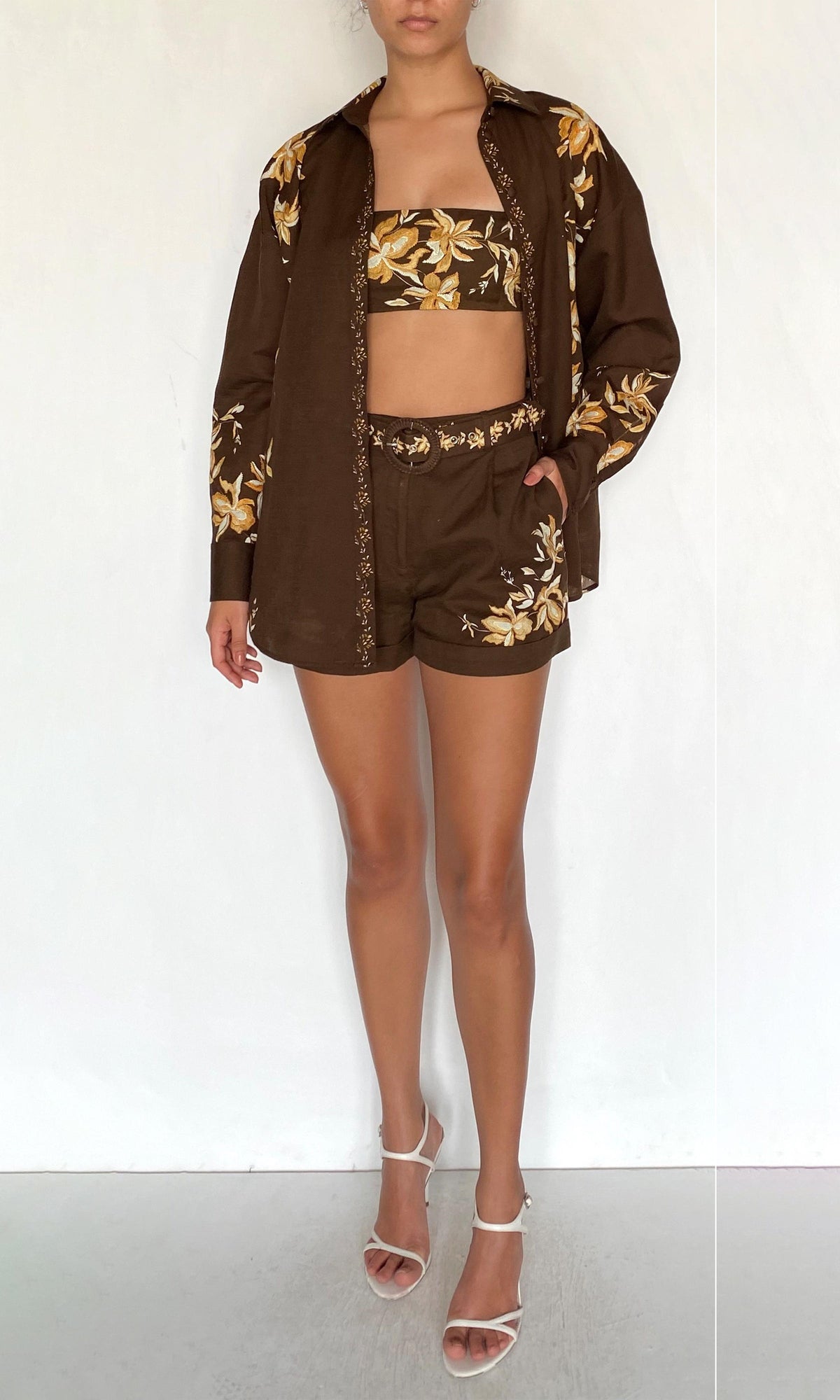 Hemant And Nandita | Bota Cotton Linen Oversized Shirt | Brown