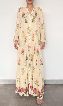 Womens | Dina Viscose Georgette Dobby Maxi Dress | Off White Multi
