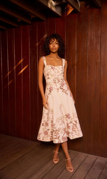Hemant And Nandita | Diza Linen Cotton Midi Dress With Buckle Belt | White