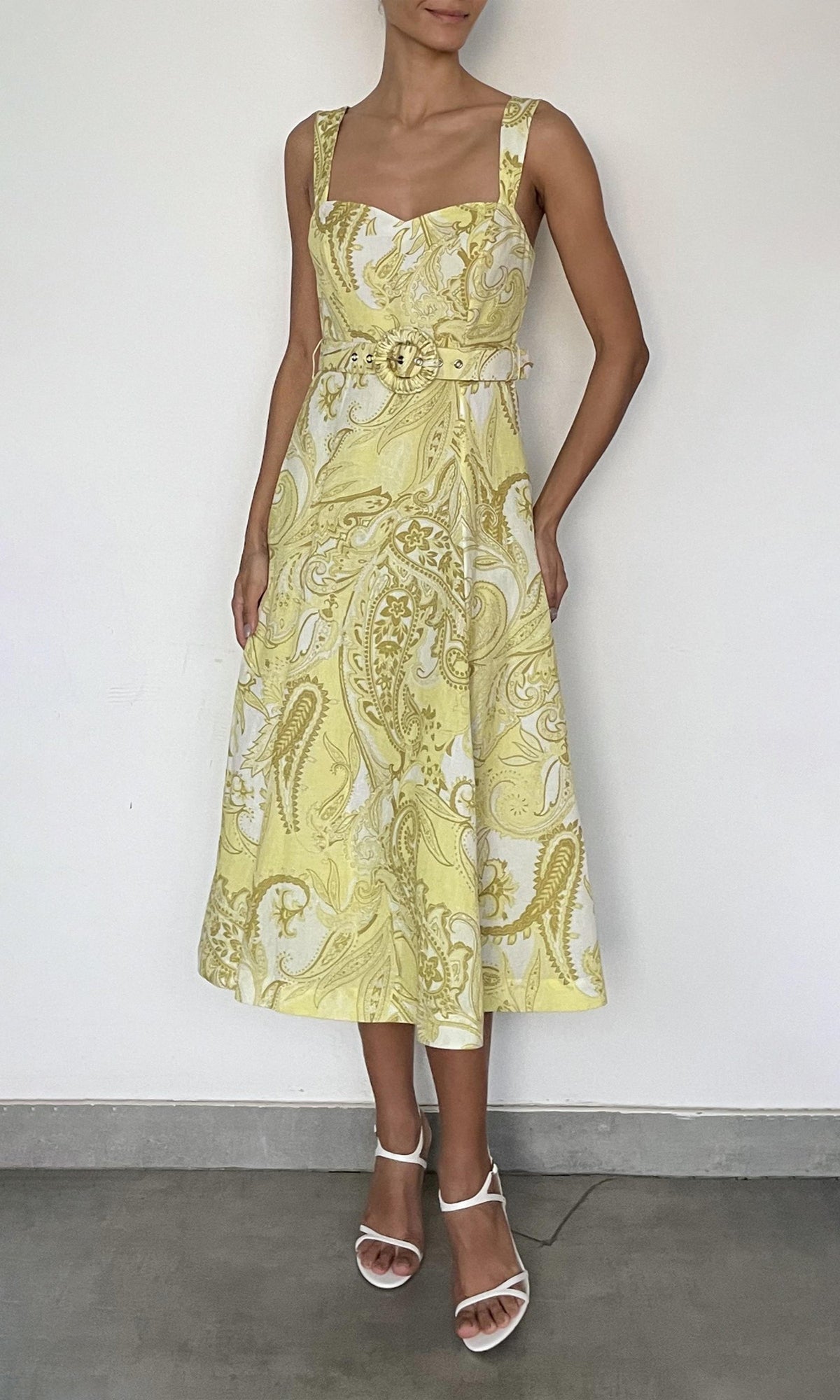 Hemant And Nandita | Fiza Cotton Long Dress With Buckle Belt | Light Yellow