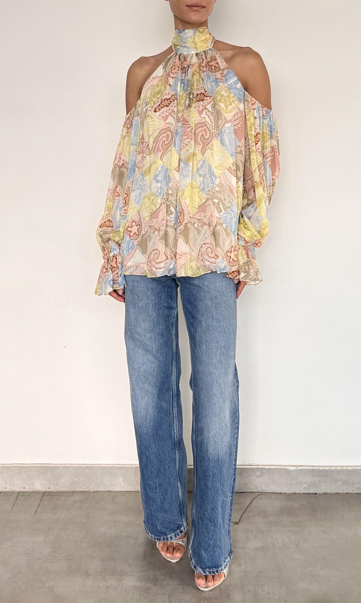 Hemant And Nandita | Fiza Viscose Flat Chiffon Neck Tie Detail Top | Multi