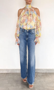 Hemant And Nandita | Fiza Viscose Flat Chiffon Neck Tie Detail Top | Multi