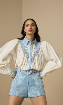 Hemant And Nandita | Fiza Cotton Hot Shorts With Buckle Belt | Powder Blue