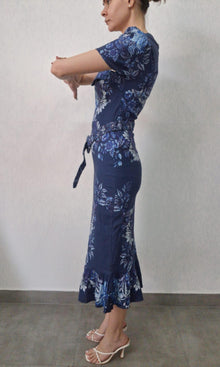 Hemant And Nandita | Inv Cotton Lilen Long Dress | Blue Multi
