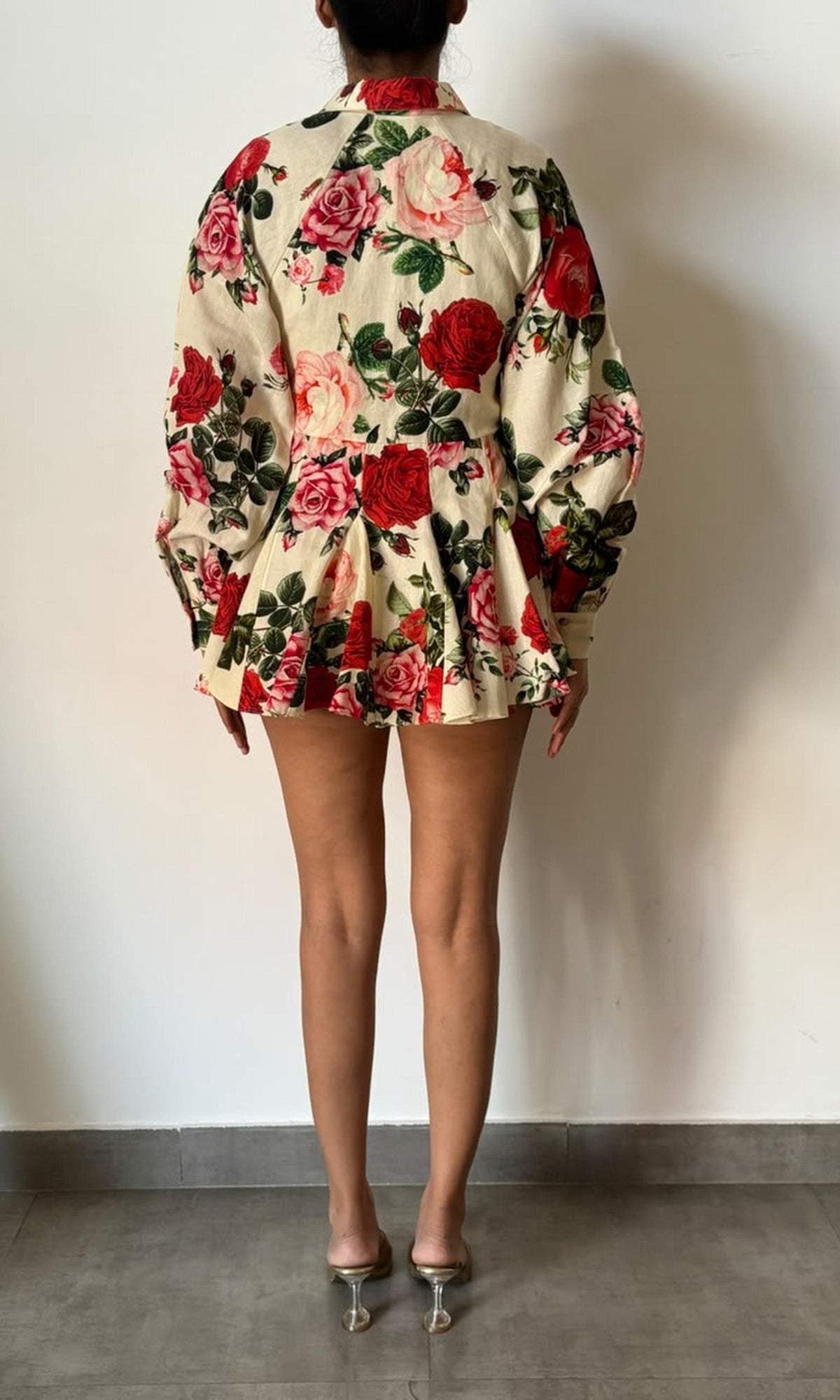 Hemant And Nandita | Inv Cotton Linen Short Dress With Puff Sleeve | Multi Floral