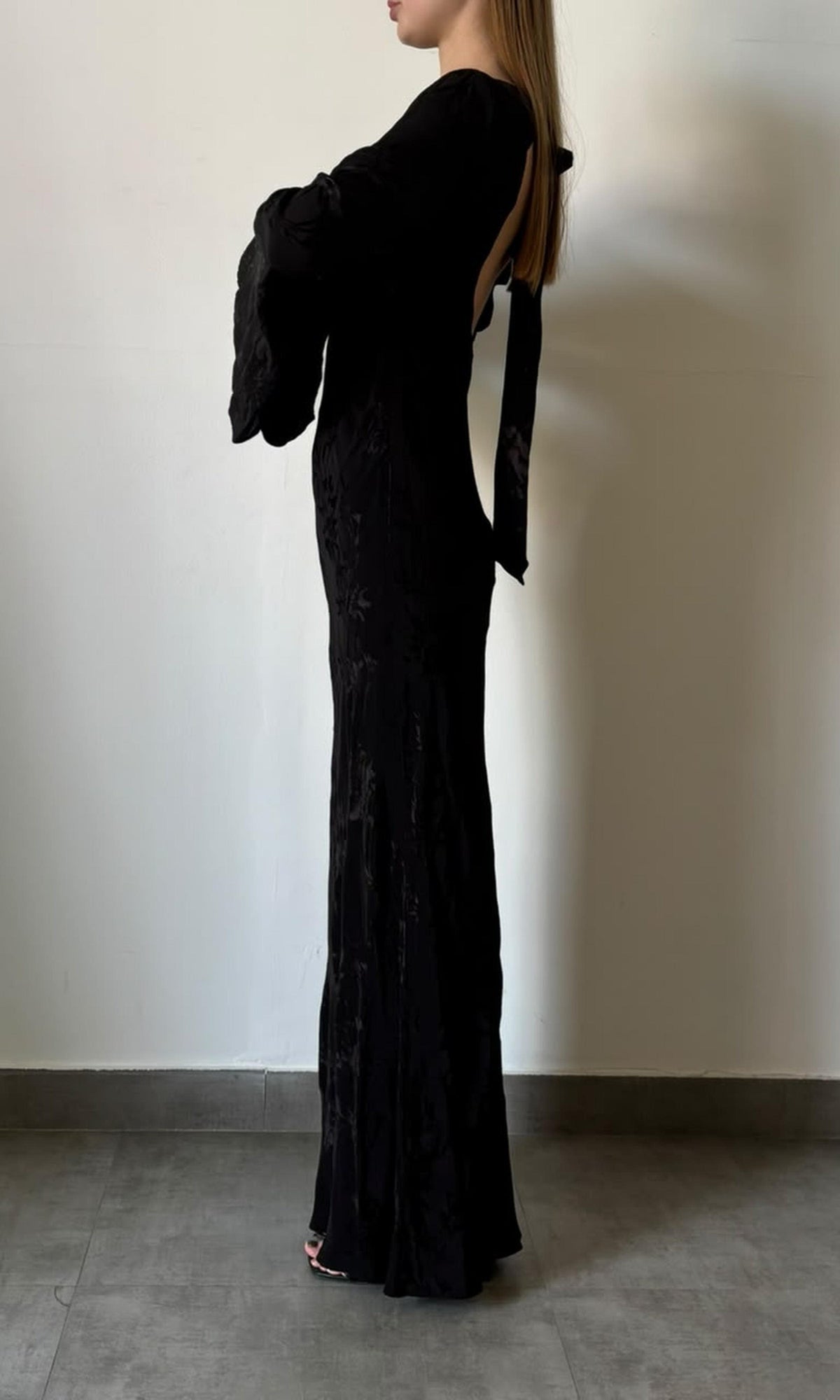 Womens | Inv Viscose Flower Jacquard Boat Neck Maxi Dress | Black