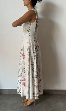 Hemant And Nandita | Inv Cotton Schiffly Sleevesless Long Dress | White Floral
