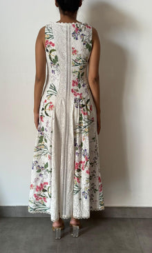 Hemant And Nandita | Inv Cotton Schiffly Sleevesless Long Dress | White Floral