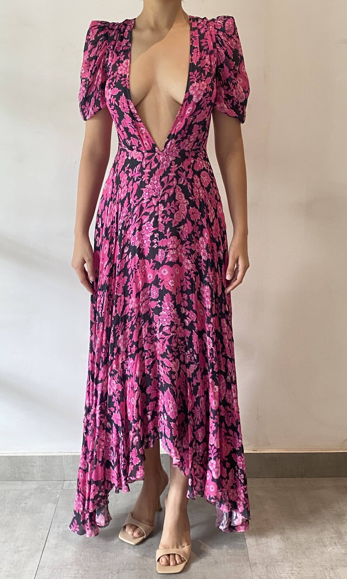 Hemant And Nandita | Inv Viscose Long Dress | Pink Black