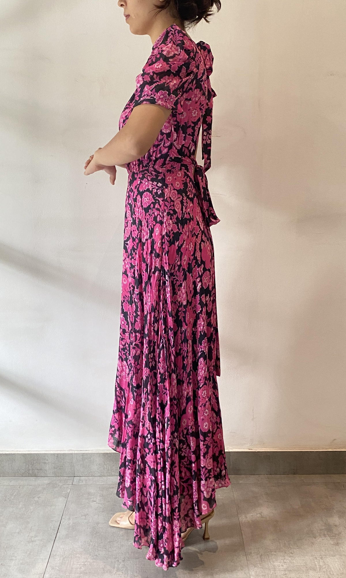 Hemant And Nandita | Inv Viscose Long Dress | Pink Black