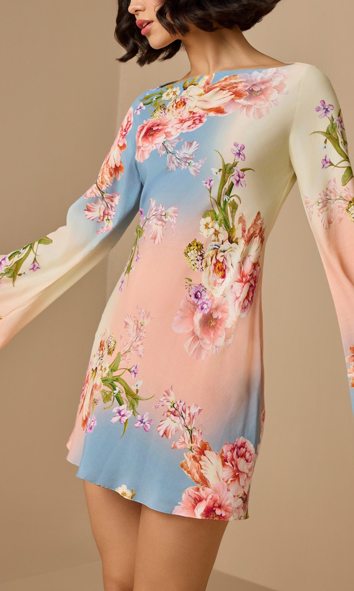 Hemant And Nandita | Kavi Viscose Crepe Heavy Short Dress | Blue Ivory