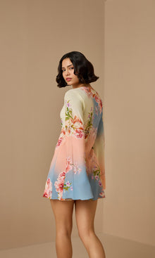 Hemant And Nandita | Kavi Viscose Crepe Heavy Short Dress | Blue Ivory