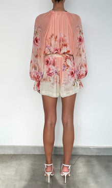Hemant And Nandita | Kavi Viscose Crinkle Chiffon Romper With Tie Belt | Peach Pink