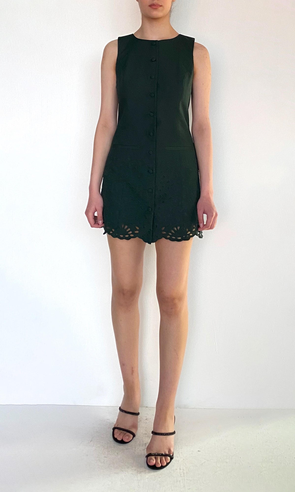 Hemant And Nandita | Kyna Cotton Poplin Roundneck Mini Dress | Green