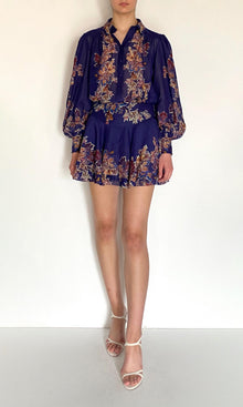 Hemant And Nandita | Leela Viscose Linen Organza Mini Skirt | Midnight Blue