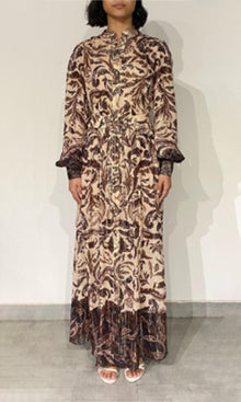 Hemant And Nandita | Lira Viscose Georgette-Gold Silver Lurex Stripe Shirt Dress | Eggshell