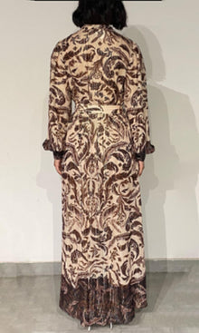 Hemant And Nandita | Lira Viscose Georgette-Gold Silver Lurex Stripe Shirt Dress | Eggshell
