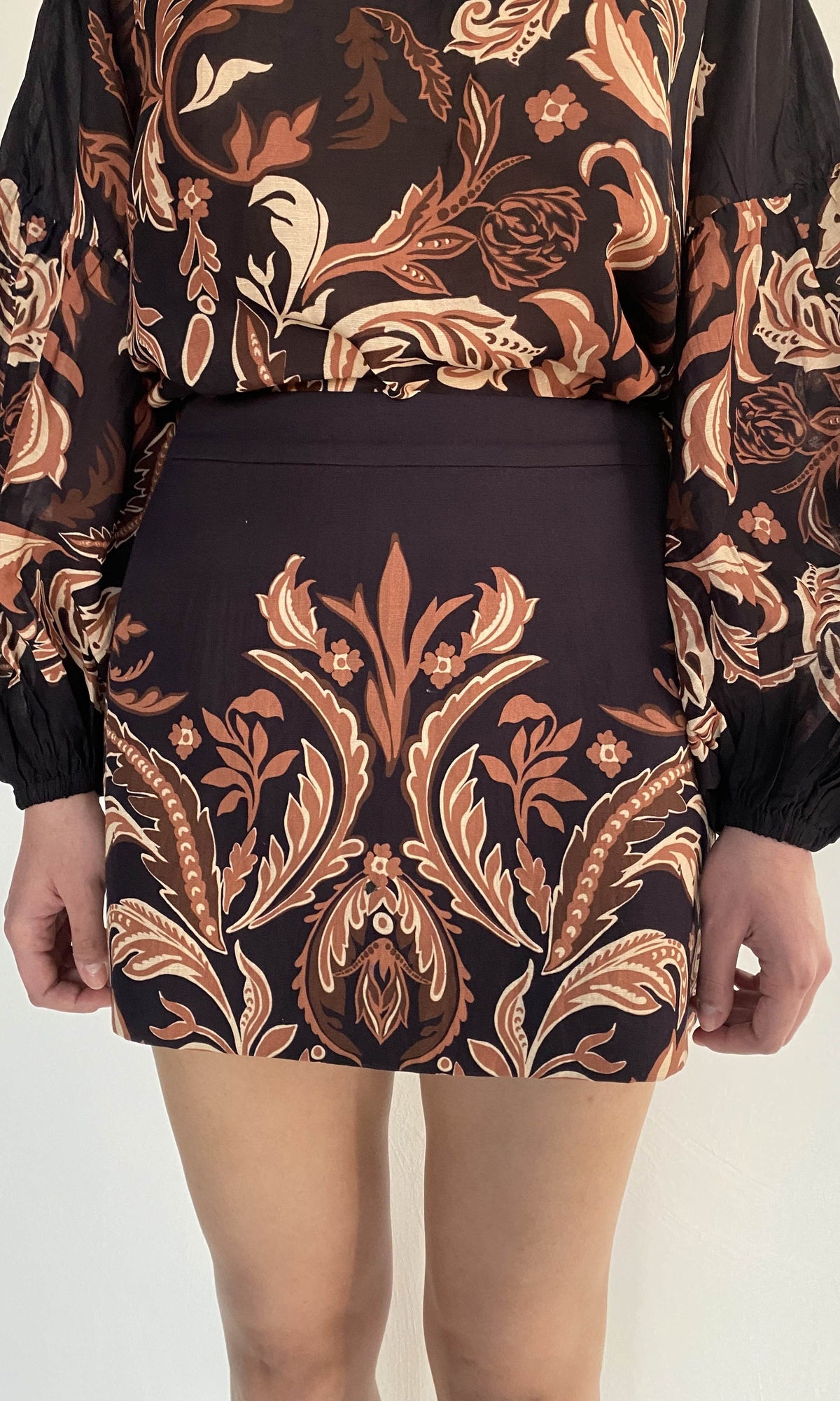 Hemant And Nandita | Lira Linen Cotton Mini Skirt | Brown