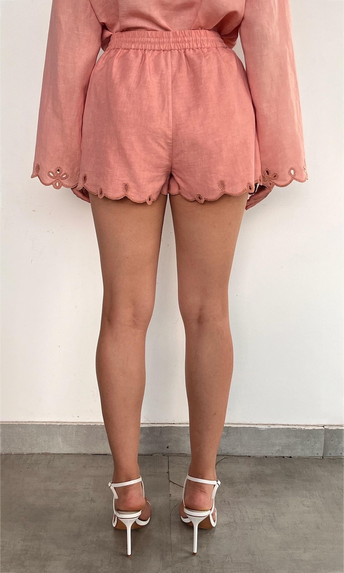 Womens | Nain Linen Cotton Waist Elasticated Shorts | Coral