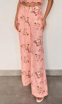 Hemant And Nandita | Niva Viscose Organza Linen Halter Neck Top | Pink Floral