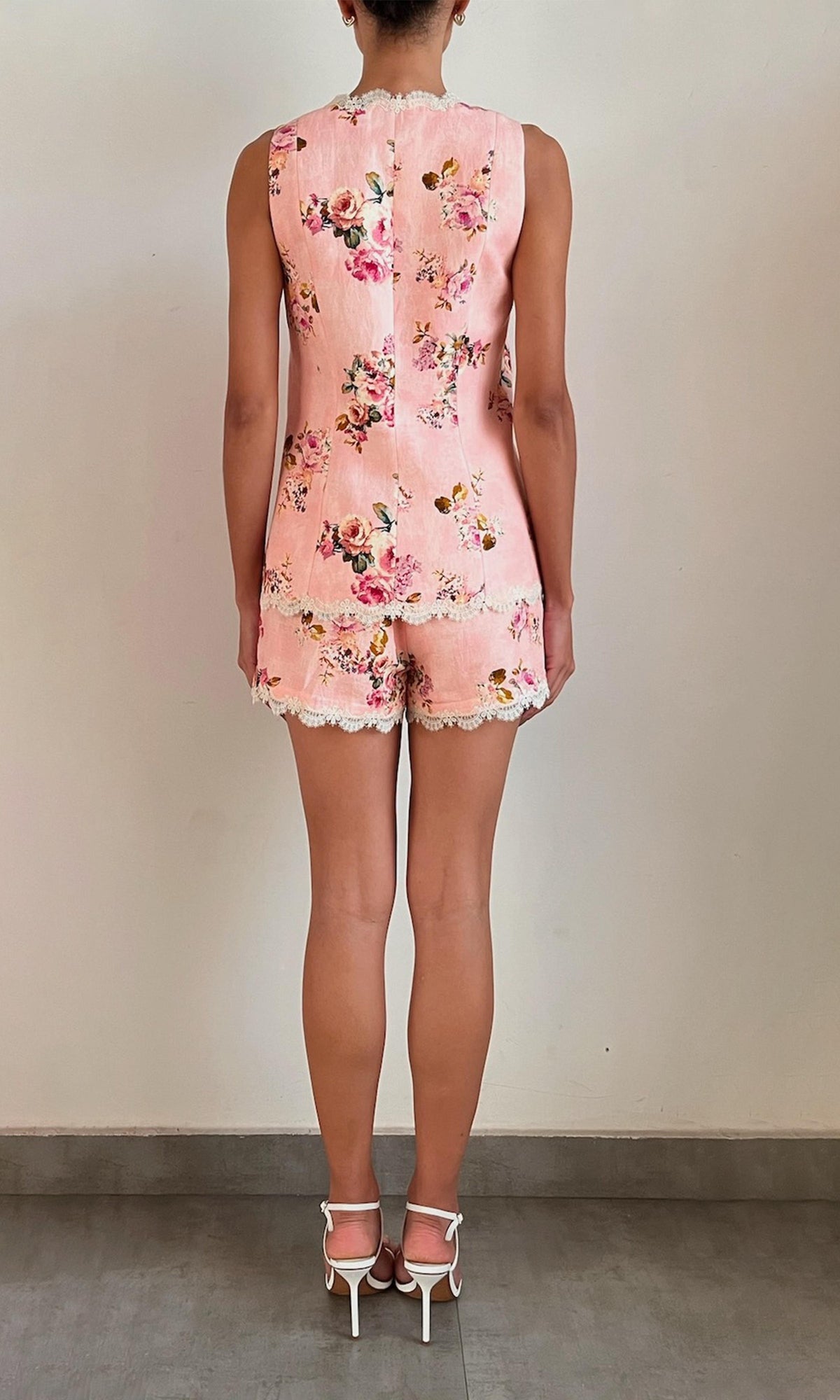 Hemant And Nandita | Niva Linen Cotton Vest | Pink Floral