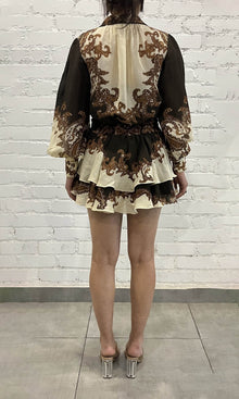 Hemant And Nandita | Omya Viscose Georgette Jacquard Short Skirt | Brown Paisely