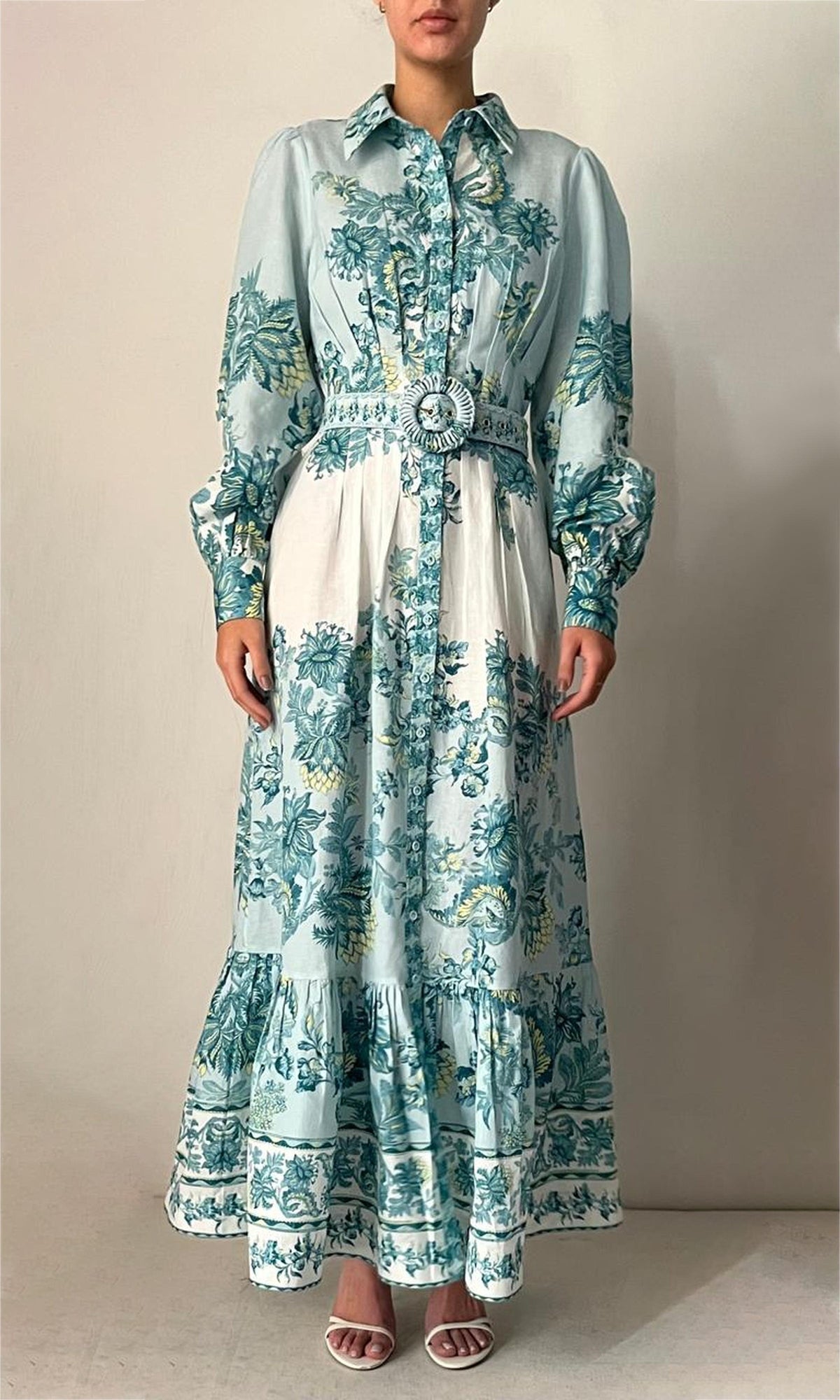 Hemant And Nandita | Pahi Linen Cotton Long Dress | Blue Floral