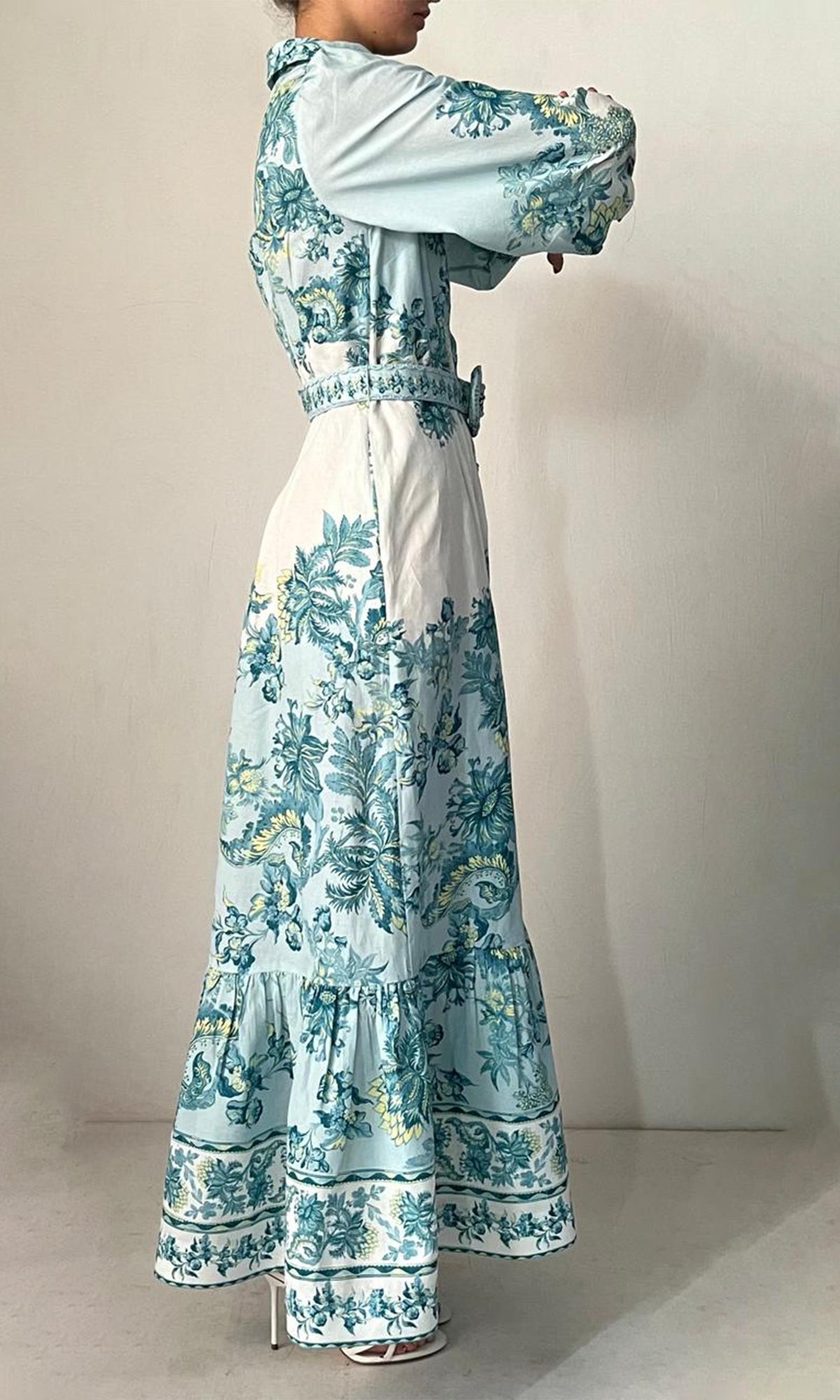 Hemant And Nandita | Pahi Linen Cotton Long Dress | Blue Floral