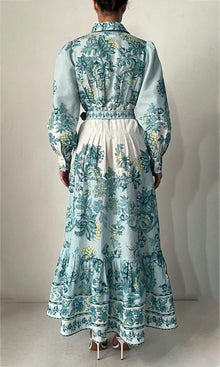 Hemant And Nandita | Pahi Linen Cotton Long Dress | Blue Floral