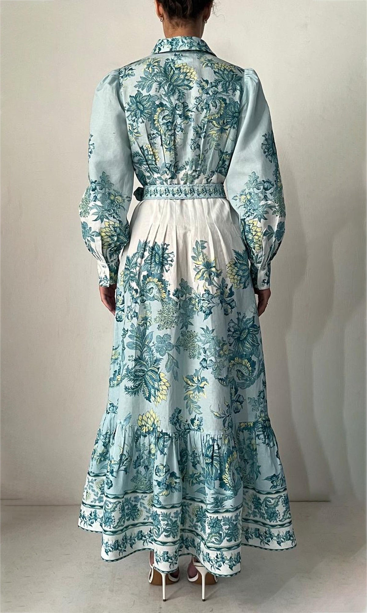Hemant And Nandita | Pahi Linen Cotton Long Dress | Blue Floral