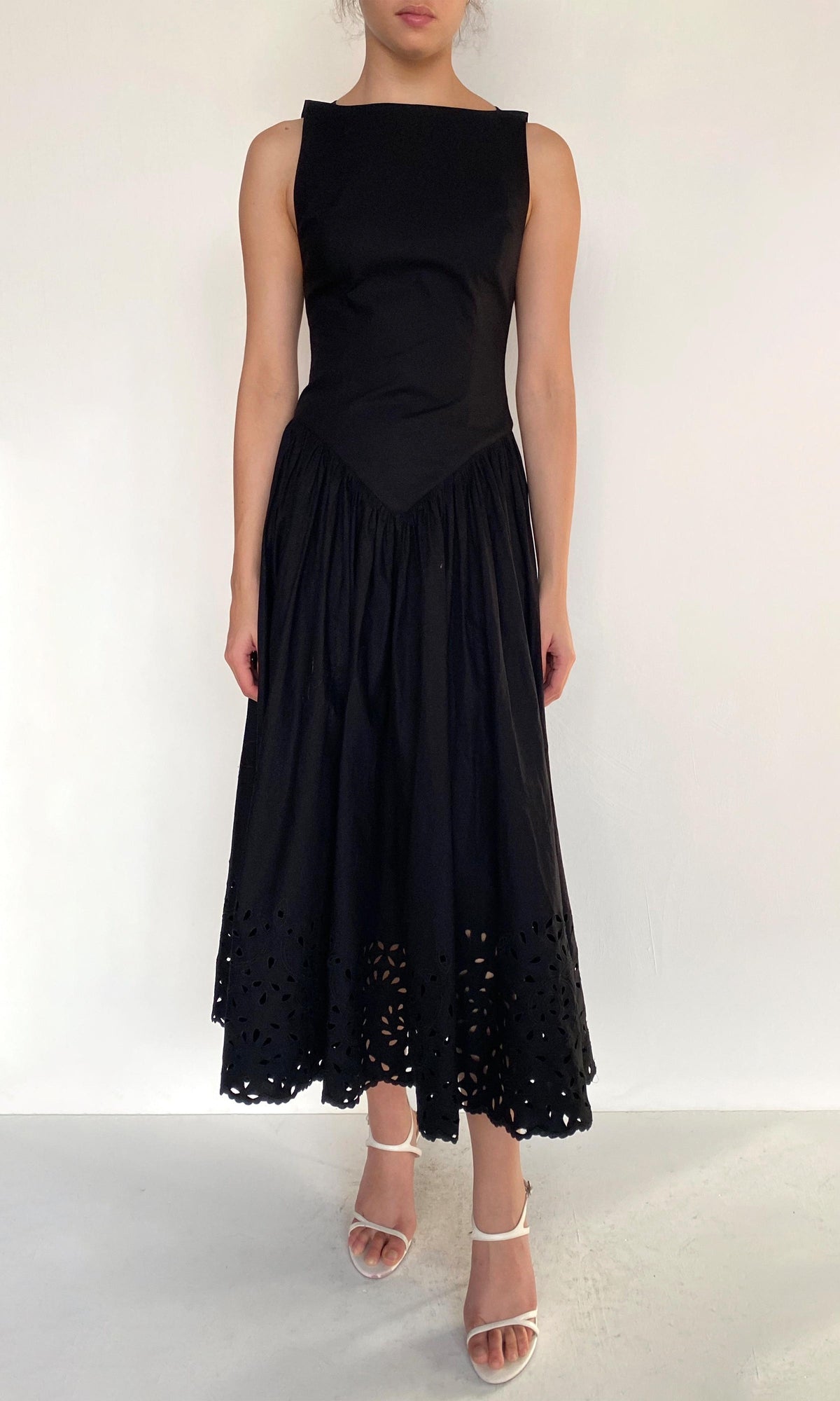 Hemant And Nandita | Rai Cotton Poplin Boat Neck Midi Dress | Black