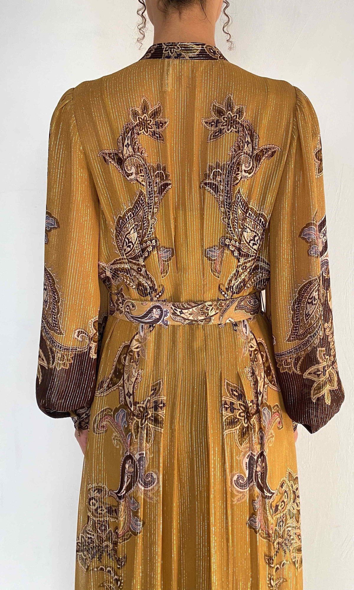 Hemant And Nandita | Reem Viscose Georgette Lurex Shirt Dress With Buckle Belt And Slip | Brown