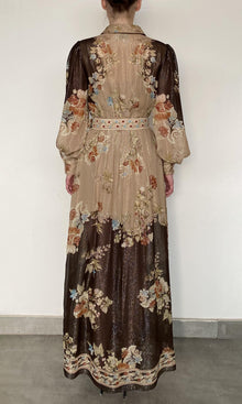 Hemant And Nandita | Rohi Gold Silver Lurex Stripe Shirt Dress With Buckle Belt | Brown Multi