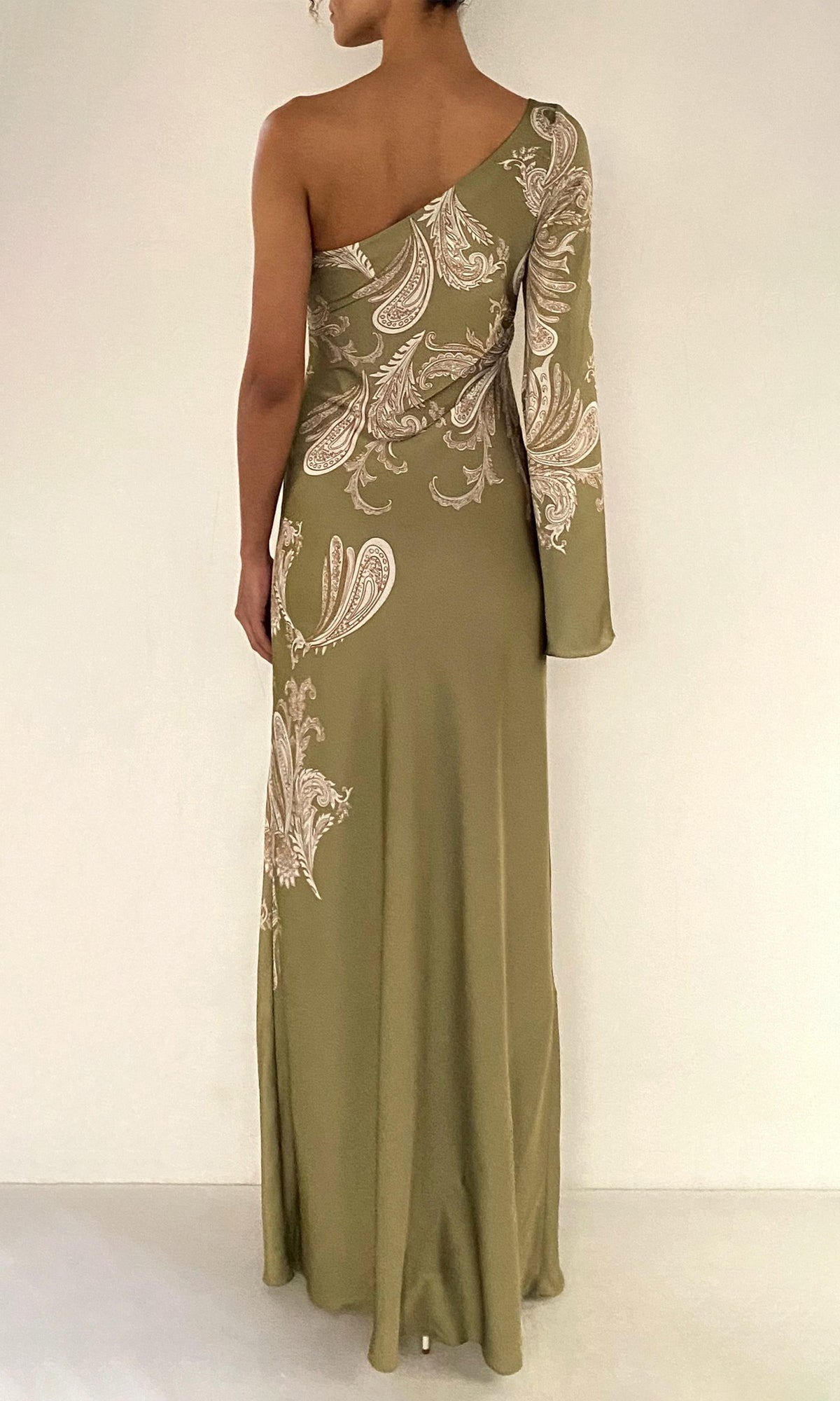 Hemant And Nandita | Sakhi Polyester Satin Lycra Long Dress | Olive