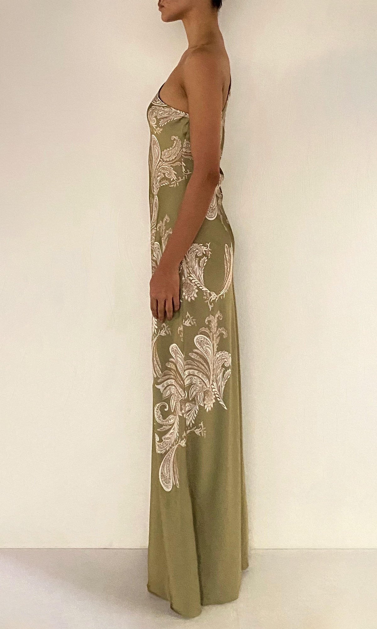 Hemant And Nandita | Sakhi Polyester Satin Lycra Long Dress | Olive