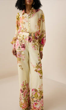 Hemant And Nandita | Sama Viscose Chiffon Shirt With Cami | Ivory Multi
