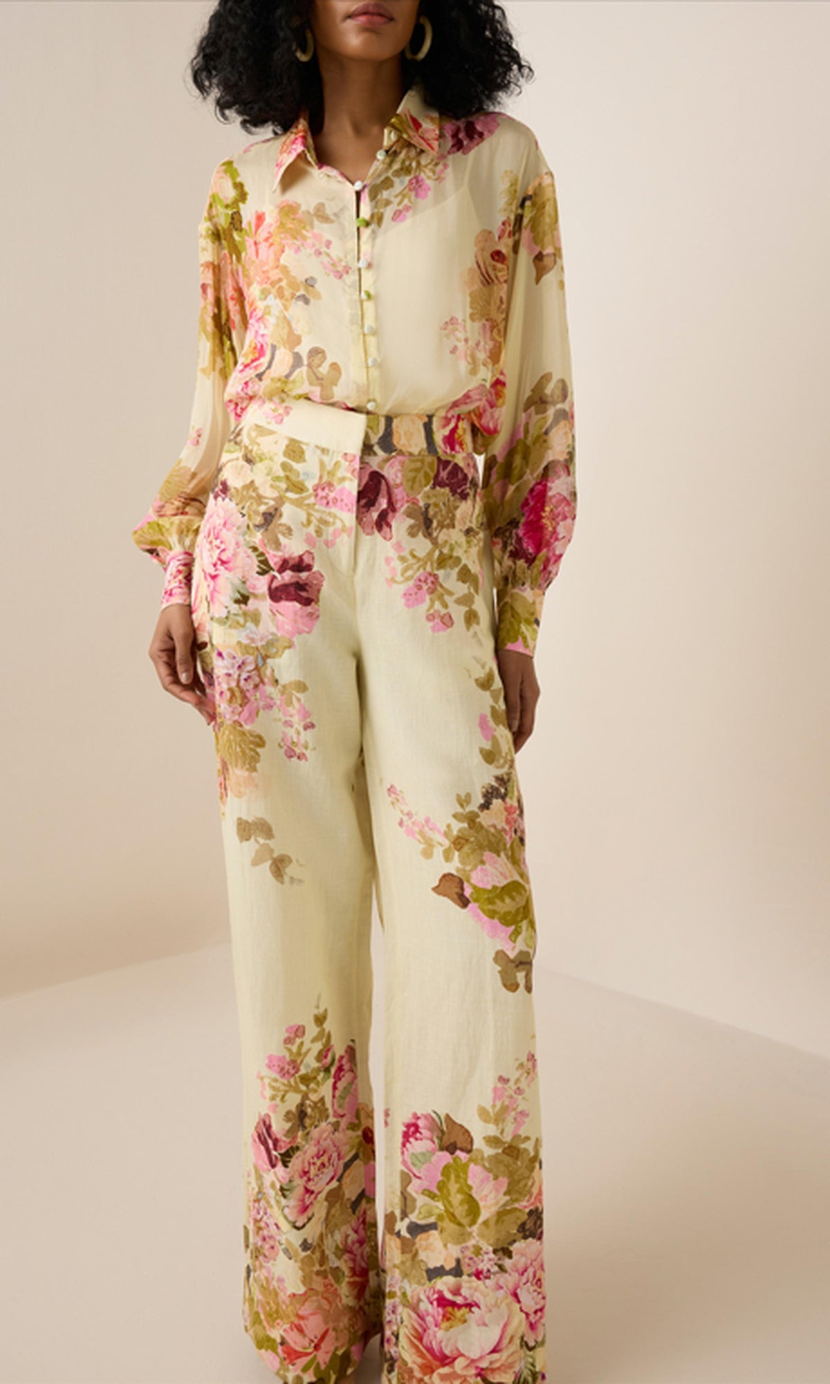 Hemant And Nandita | Sama Viscose Chiffon Shirt With Cami | Ivory Multi