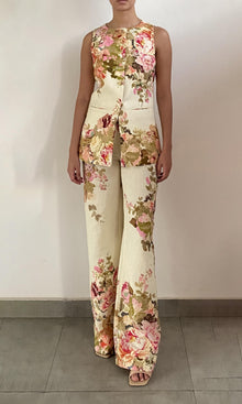 Hemant And Nandita | Sama Linen Cotton Flared Pants | Ivory Multi
