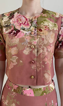 Womens | Sama Polyester Crepe Crop Top | Peach Floral