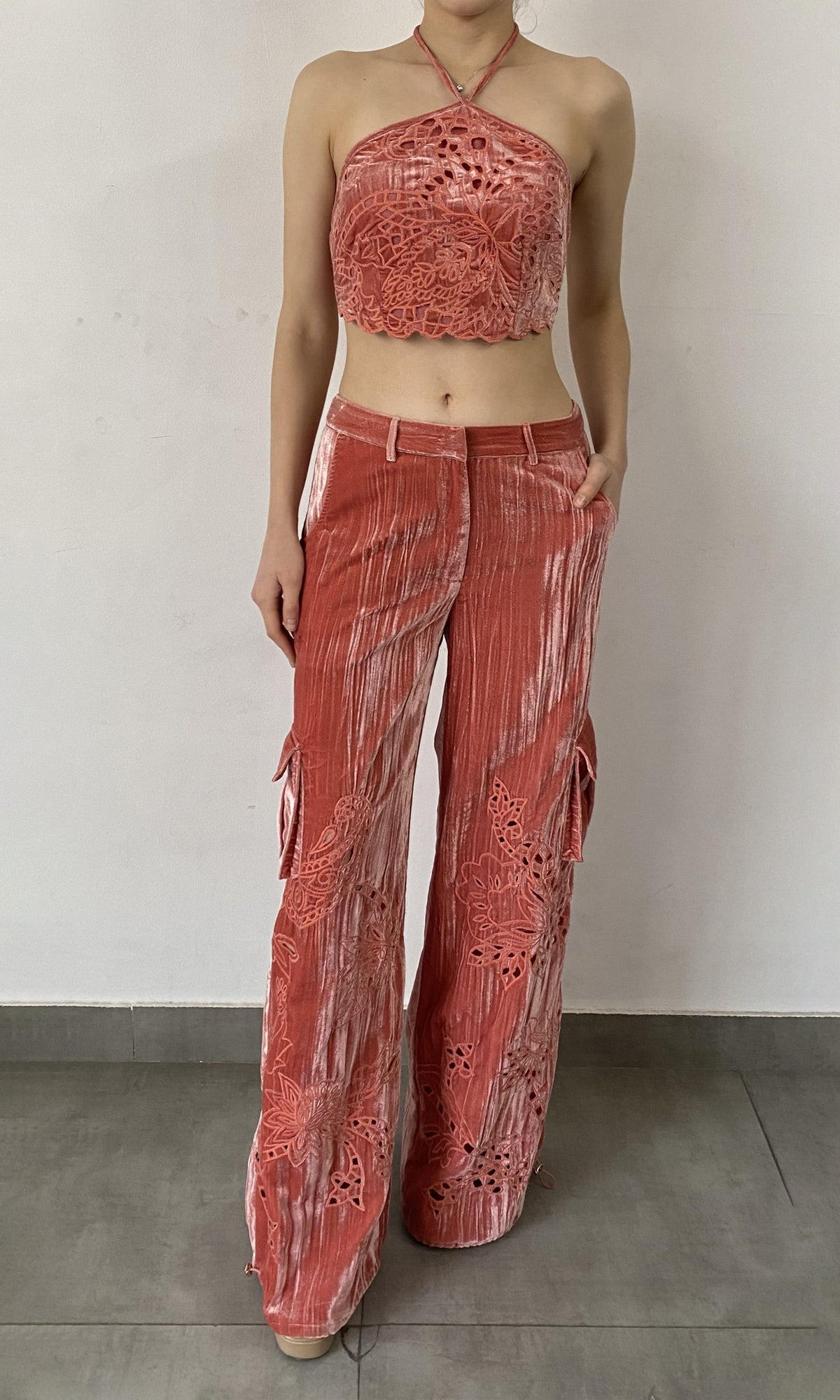 Womens | Sehr Polyester Crushed Velvet Pants | Pink