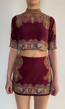 Hemant And Nandita | Shifa Viscose Heavy Crepe Mini Skirt | Burgundy