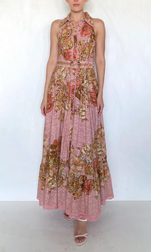 Womens | Sula Cotton Schiffli Long Shirt Dress With Buckle Belt | Dusty Pink