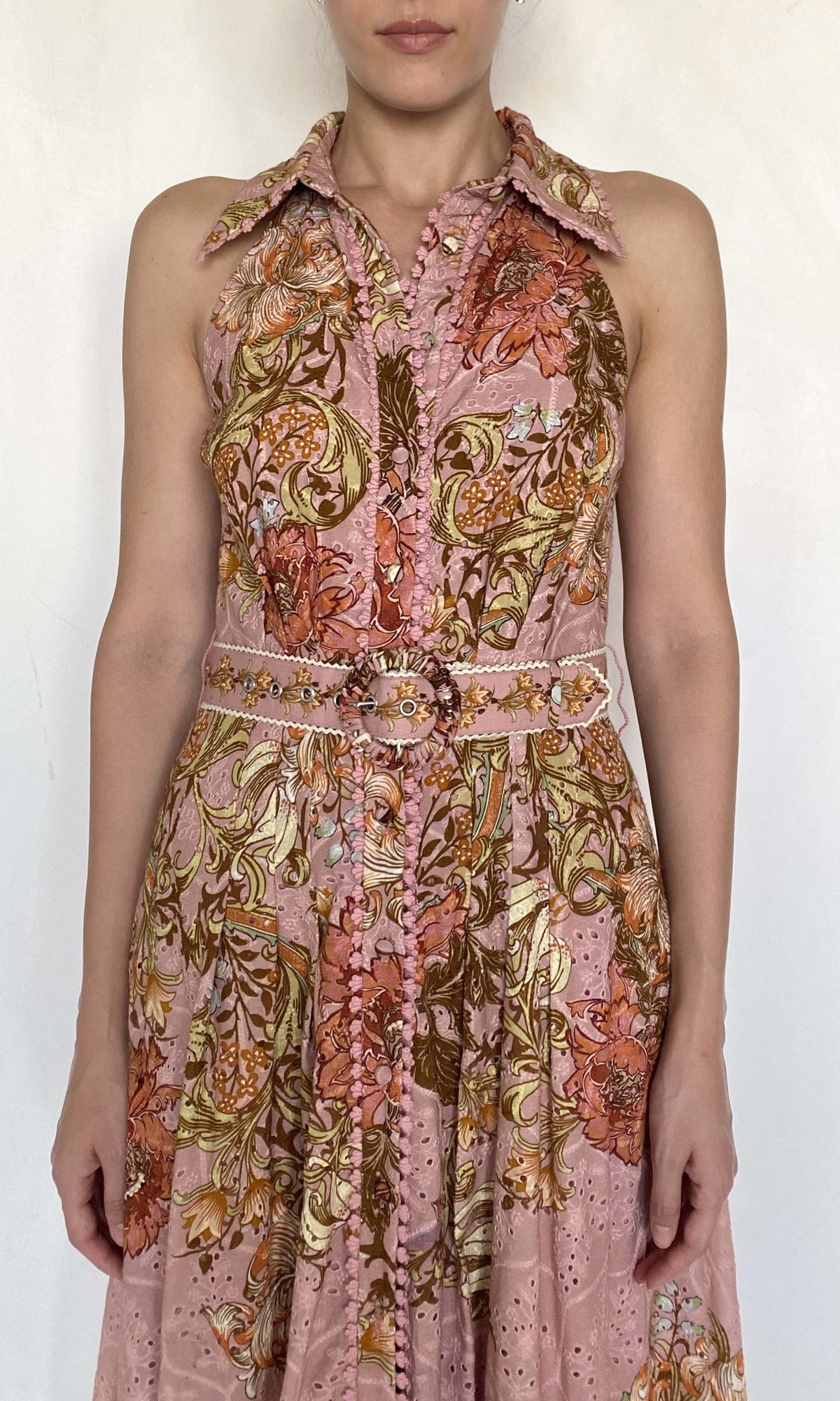 Womens | Sula Cotton Schiffli Long Shirt Dress With Buckle Belt | Dusty Pink