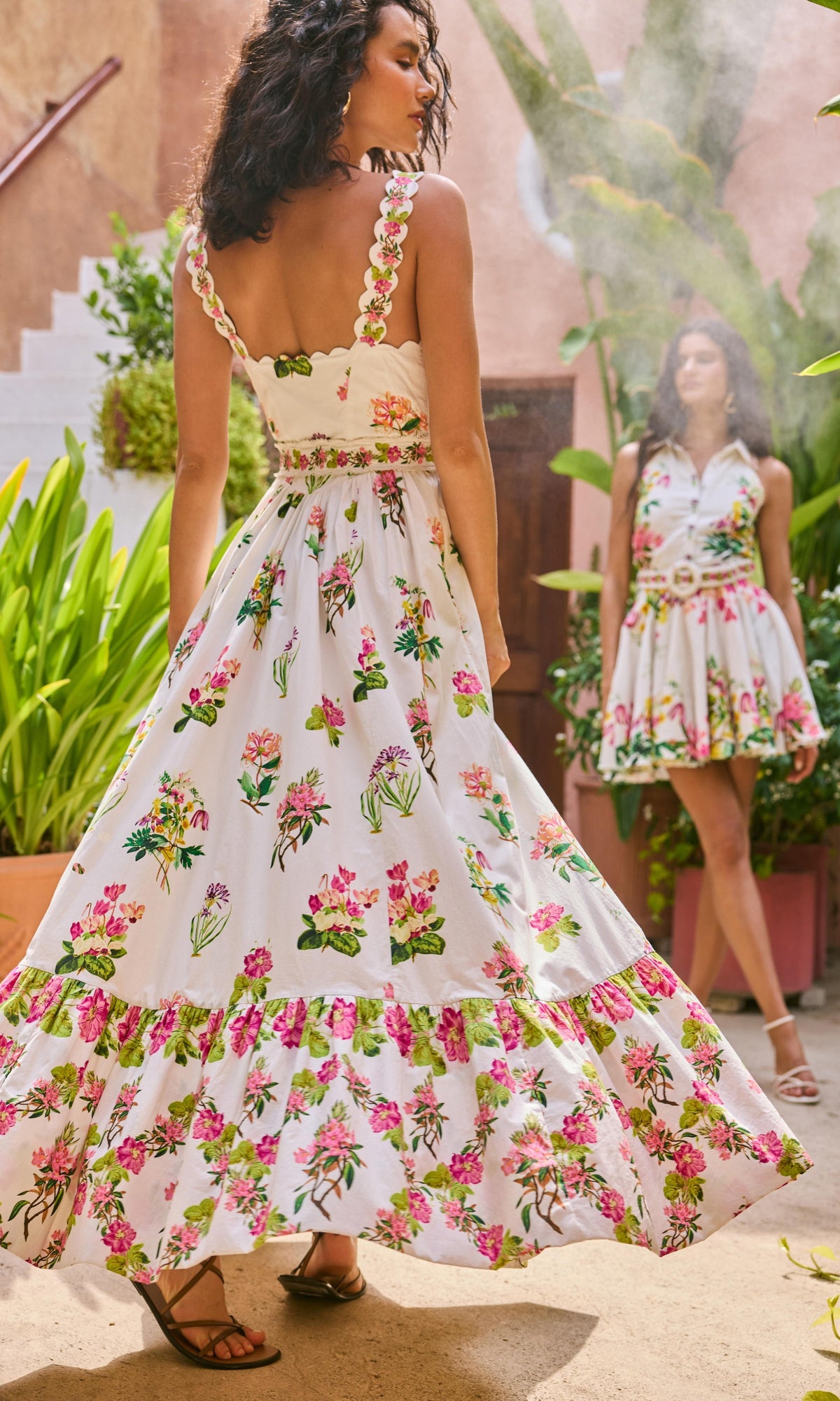 Hemant And Nandita | Taha Cotton Poplin Long Dress With Buckle Belt | White Floral