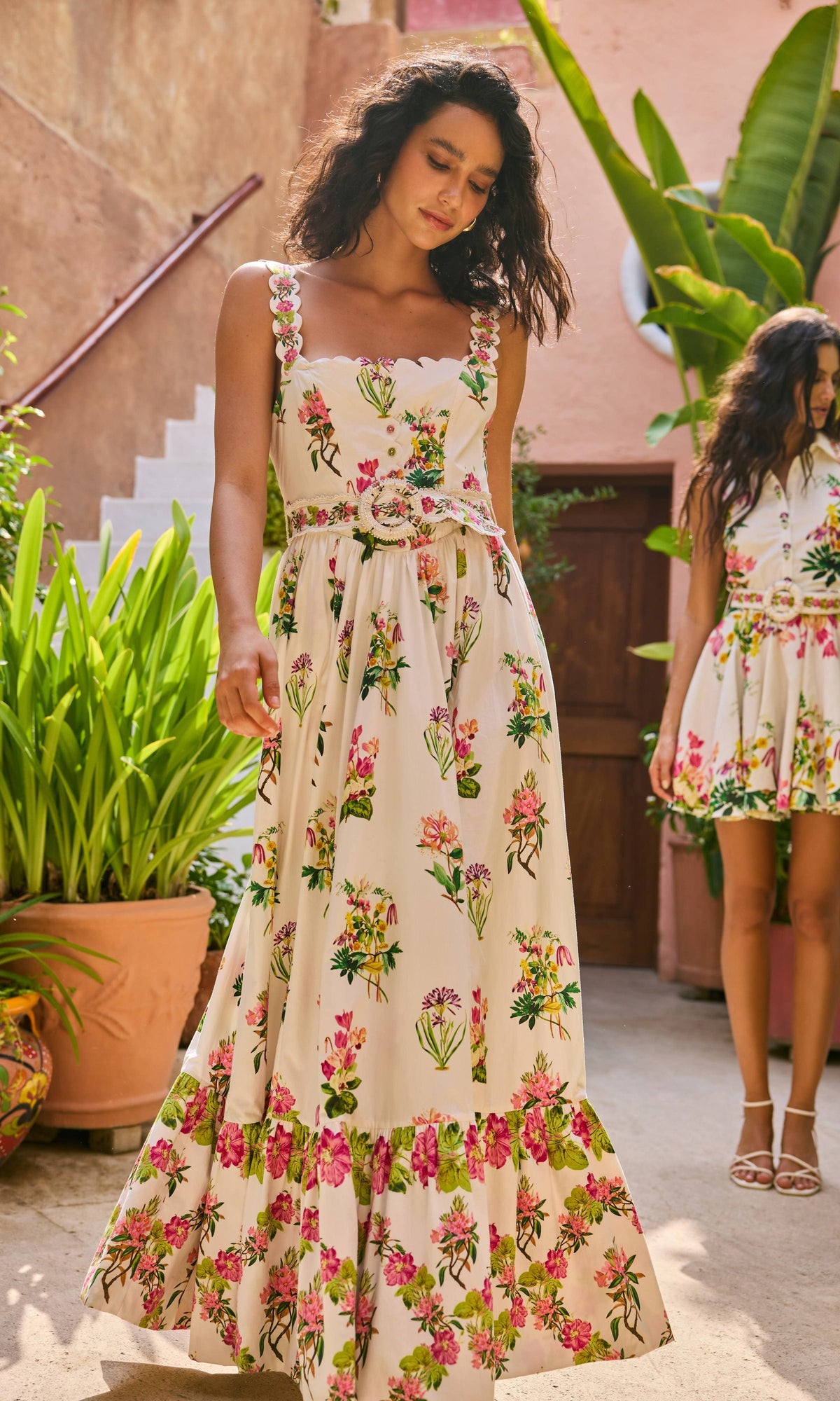 Hemant And Nandita | Taha Cotton Poplin Long Dress | White Floral