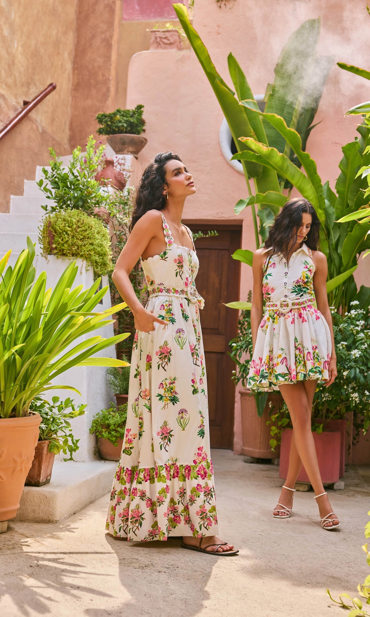 Hemant And Nandita | Taha Cotton Poplin Long Dress | White Floral