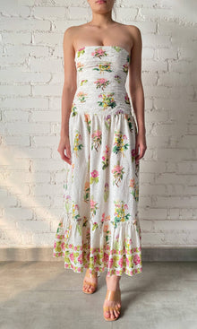 Hemant And Nandita | Taha Cotton Schiffli Strapless Long Dress | White Floral